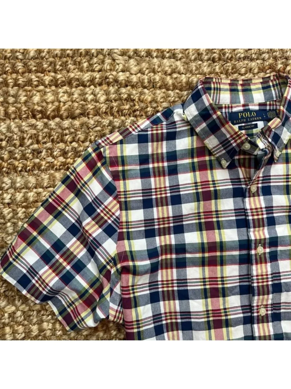 Polo Ralph Lauren Classic Fit Plaid Oxford Shirt (Large) Red Blue